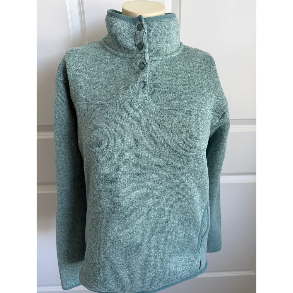 Eddie Bauer Women M Green Heathered Sweater Fleece Snap Neck Pullover Jacket